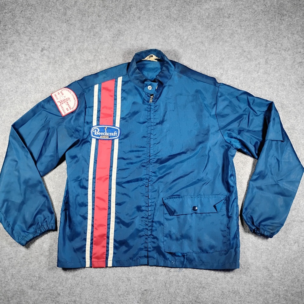 Vintage Swingster Beechcraft Reno Air Races Nylon Racing Jacket Blue Mens Medium